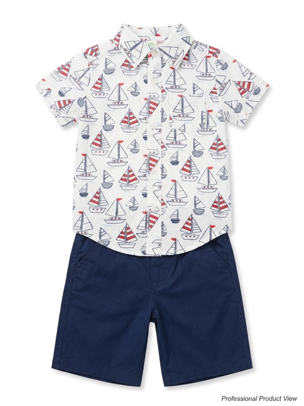 NEW! Little Me White Button-Up Shirt with Red & Navy Sailboats Size 2T
